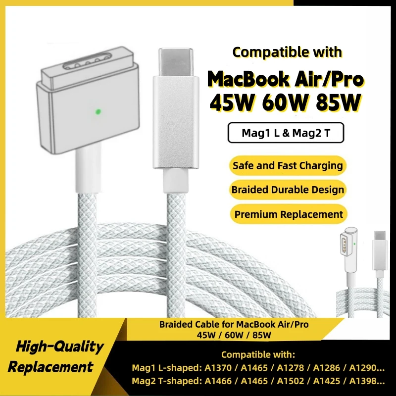 USB Type-C to L-Tip & T-Tip Magnetic Fast Charging Cable, 1st&2nd Gen Magnetic Connector Compatible With Classic Notebook Models