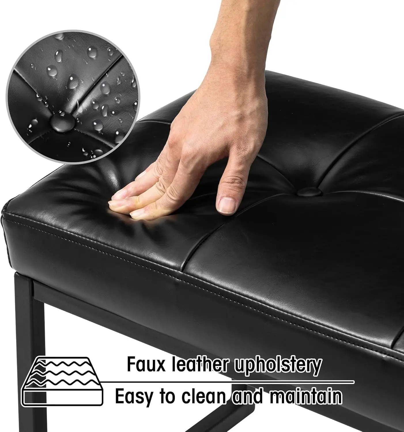 Panca ottomana da 2, sgabelli moderni in pelle PU con struttura in metallo, nero