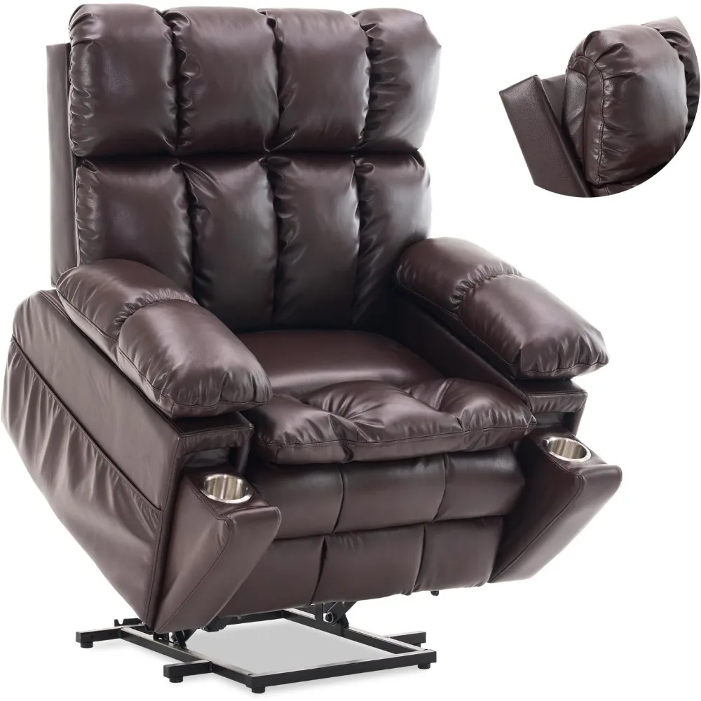 كرسي كرسي رفع الطاقة بمحرك مزدوج كبير الحجم مع مسند رأس قابل للتعديل، وضع لا نهائي لكبار السن، كرسي من الجلد الصناعي Cha #3