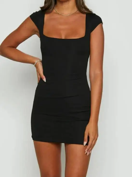 

2026 Elegant New Fashion Casual Sexy Summer Kardashian Style Solid Color Bag Hip Skirt Dress Women's Wear