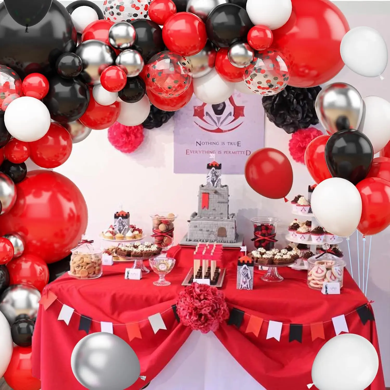 104Pcs Black and Red Balloons Garland Arch Kit for Birthday Party Wedding Graduation New Year,Christmas,Halloween Decoration