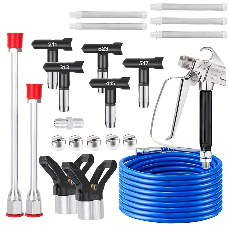 3600PSI Airless Spray Gun Set, Spray Tips 211 313 415 517 623, Extension Pole, High Pressure Paint Hose Sprayer Accessories