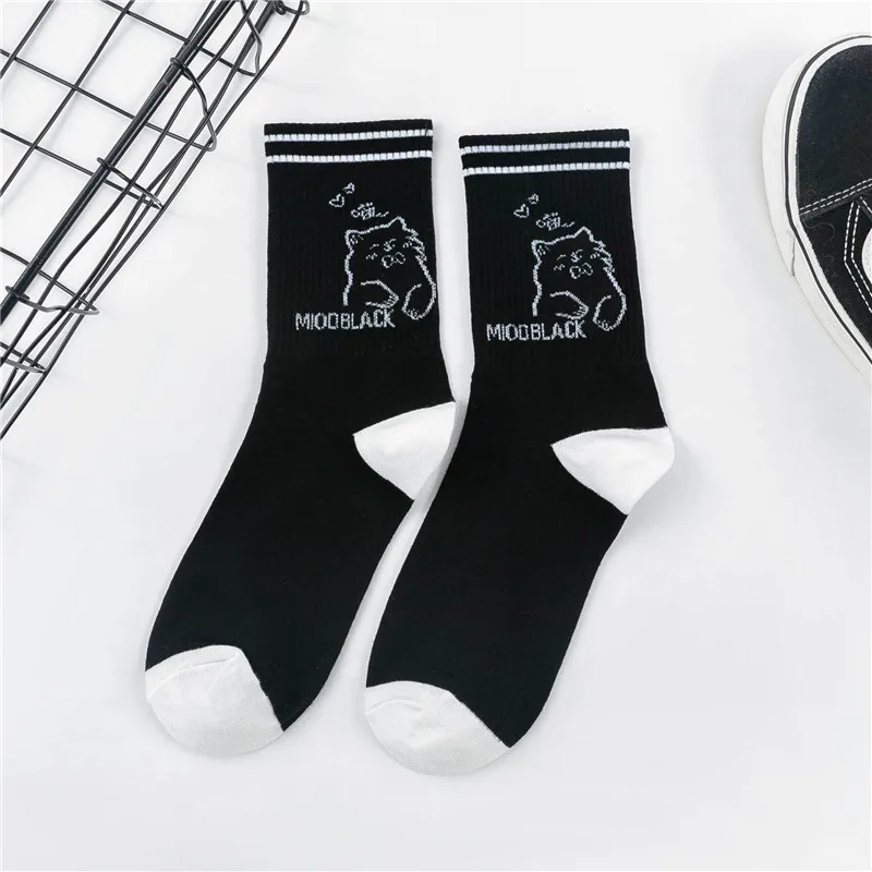 Kawaii Cartoon Cat Men And Women Socks Pure Cotton Black And White Cat Claw Harajuku Striped Simple Soft Fashion Funny Girl Sock