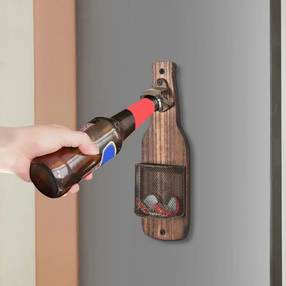 Outdoor Barbecue Bottle Opener Rustic Wall-mounted Bottle Opener with Cap Catcher Classic Multifunction Opener Ergonomic