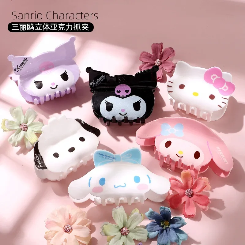 

Sanrio Hello Kitty My Melody Sweet Acrylic Hair Grab Cute Cartoon Cinnamoroll Kuromi Head Wear Accessories Clip Gifts for Girls