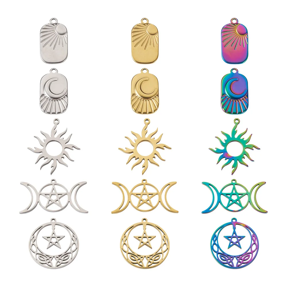 

30Pcs Stainless Steel Sun Moon Star Charms Pendant For DIY Necklace Bracelet Earrings Jewelry Accessories