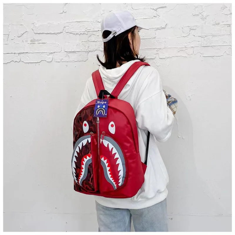 2023 New Shark School Bag Personalized Graffiti Student Backpack Men\'s and Women\'s Fashion Trend Travel Bag