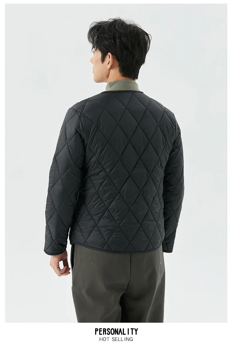 Veste matelassurera légère à simple boutonnage pour homme, veste chaude décontractée Argyle, poches, document solide, jeune homme, hiver, nouveau