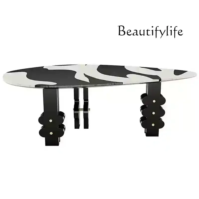 

Medieval style hand-painted special-shaped irregular solid wood dining Italian minimalist art creative geometric dining table