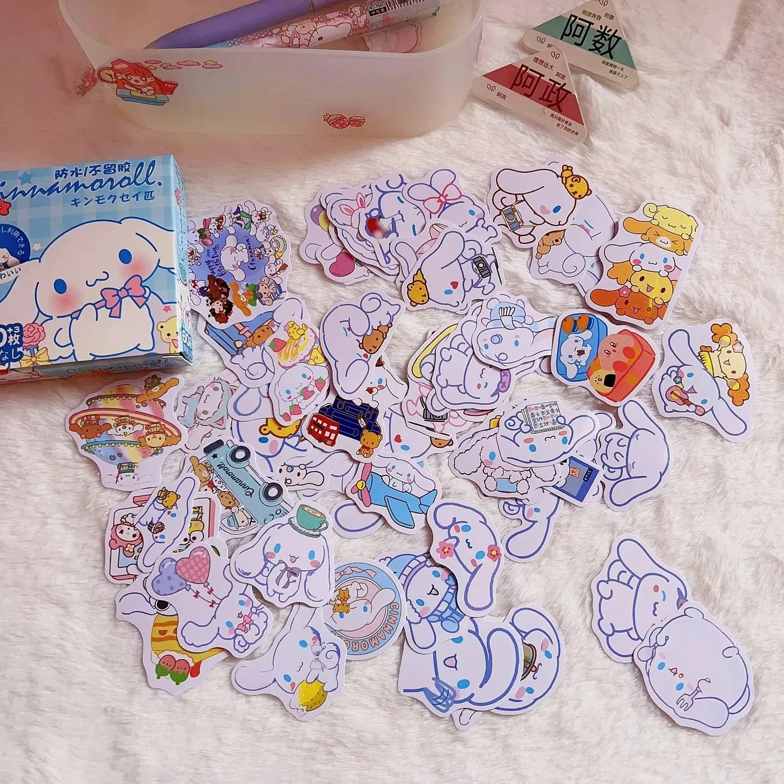 60PCS Japanese Cute Pet Sanrio Sticker Kawaii Cartoon Kuromi Melody HelloKitty Cinnamoroll DIY Stickers Gift Box Packaging