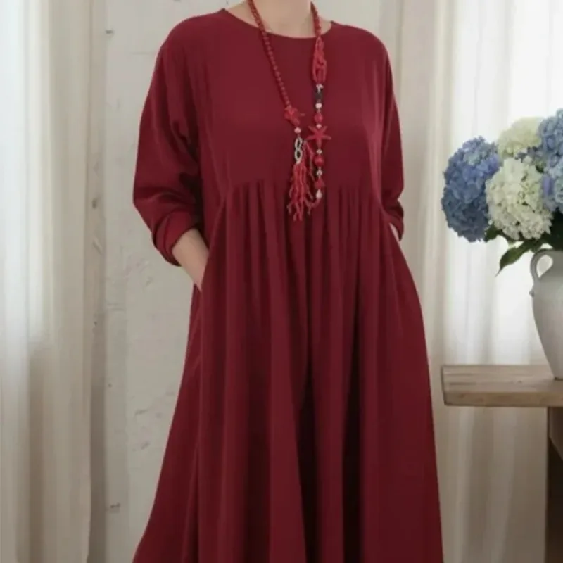2026 Spring Summer Women's Double Layer Hem Dress Dresses Loose Fit Maxi Gown Solid Color