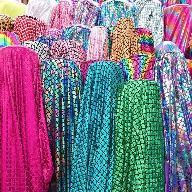 95cm Fish Scale Glitter Fabric Elasticity DIY Stage Performance Costumes Wedding Party Decoration Sewing Mermaid Swimsuit Fabric