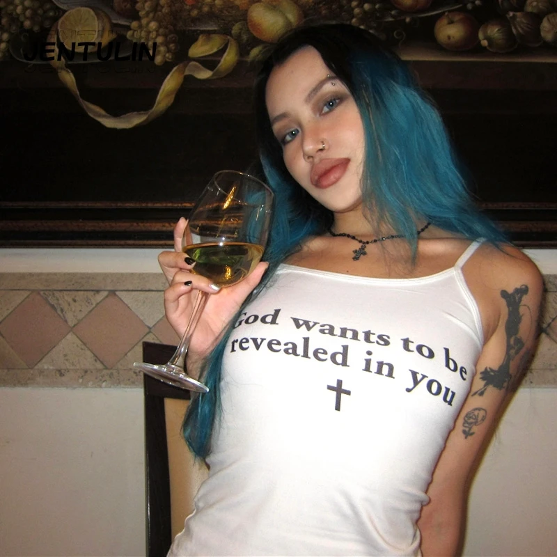 

Y2k Style Tank Tops Vintage Emo Girls Punk Letter Print Crop Tops Harajuku Aesthetic Grunge Vest Streetwear Sleeveless T-shirt