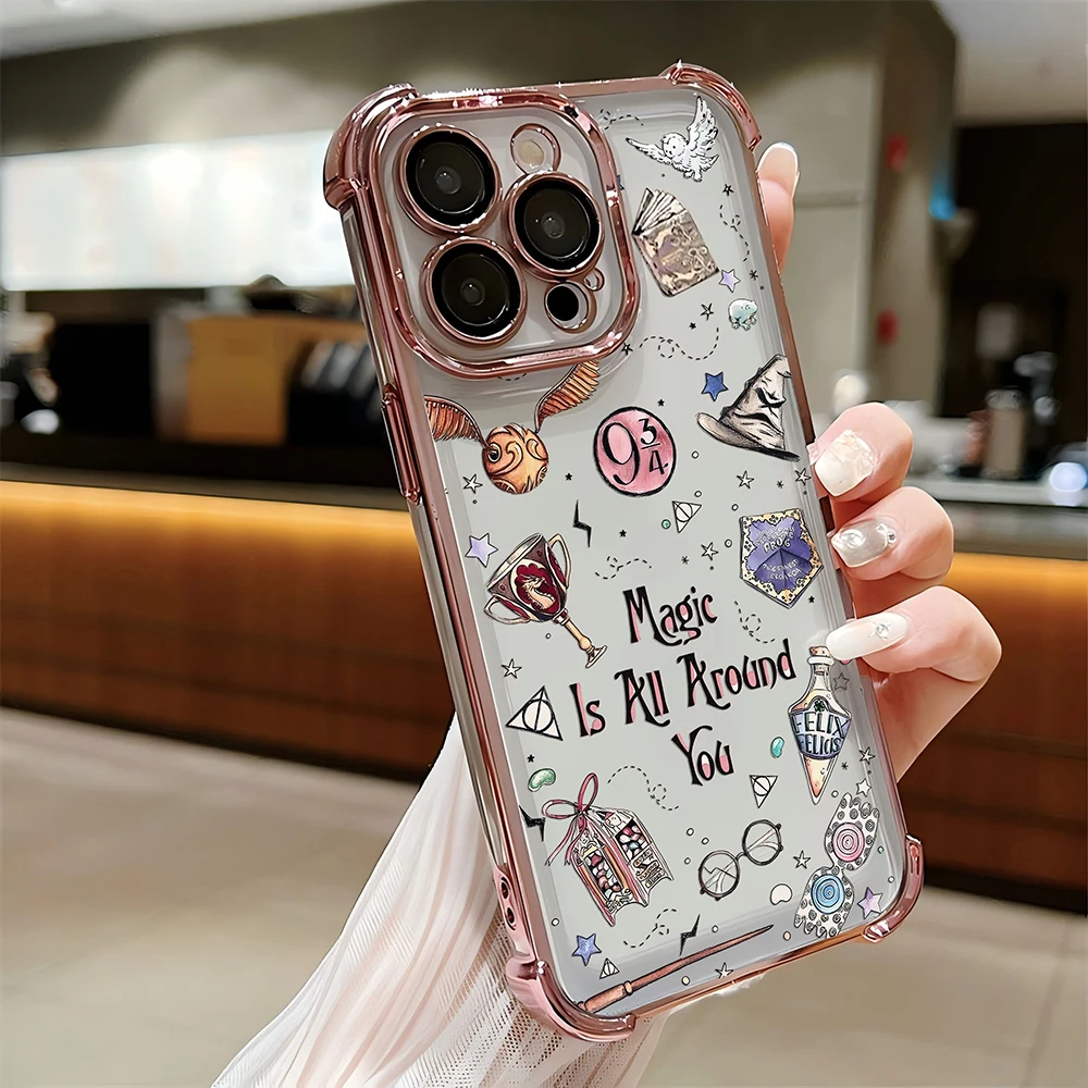 Art Potters Wand Harries 도금 케이스 iPhone 16 15 14 13 12 11 Pro Max X XR XSMax 7 8 Plus 충격 방지 낙하 방지 갑옷 커버
