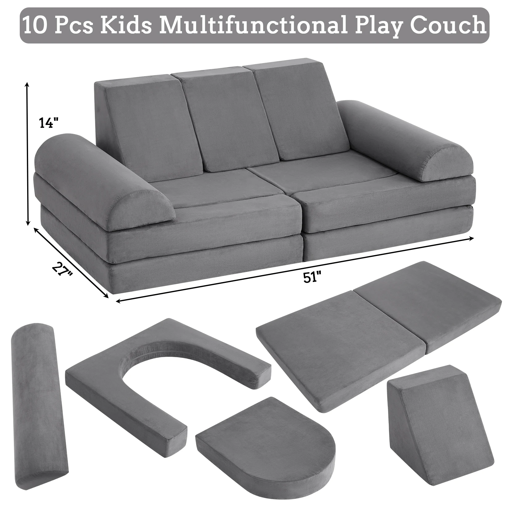 

25D Sponge Modular Kids Play Couch for Playroom Kids Modular Couch, Convertible Foam Couch Kids Play Set for Creative Play