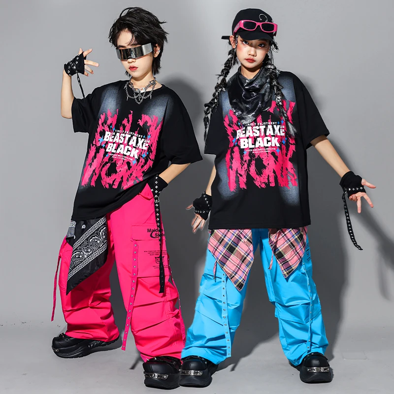 Hip Hop Outfits Jungen Cooles T-shirt Weste Cargo Hosen Mädchen Jazz Street Dance Kostüme Kinder Kleidung Sets Kinder K-pop Streetwear