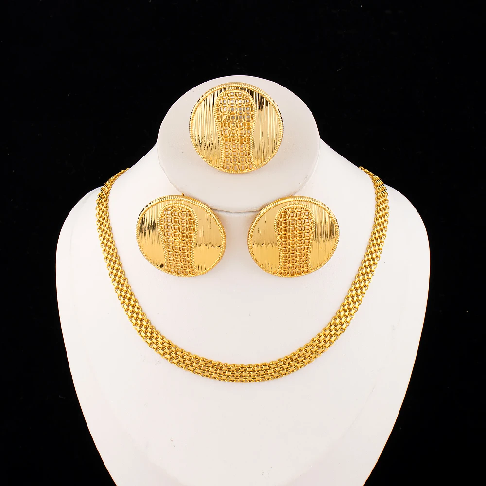 Necklace Earrings Ring Jewelry Set for Women  Gold Plated Clip Earrings and Finger Ring 2Pcs Set for Engagement Daily Wear Gifts