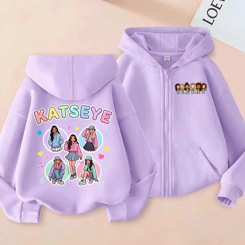 

Новые толстовки KATSEYE Kpop на молнии, осенние толстовки с мультяшными рисунками для девочек, подарок для фанатов, детская одежда, верхняя одежда, повседневные топы для мальчиков