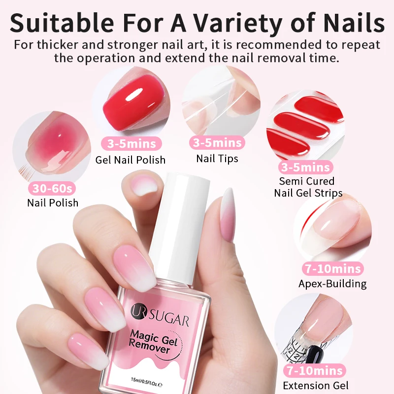 UR SUGAR 15ml Magic เล็บเจล Polish Remover 1/2pcs Clean UV Soak Off กึ่งถาวรเคลือบเงาเล็บ Quick เครื่องมือกําจัดเล็บ