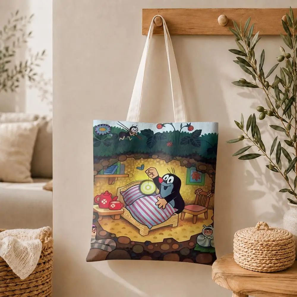 Cartoon The Little M-Mole Art Storage Bags Large Structured Canvas Tote Bag Reusable Shopping Shoulder Bag Casual Handbag 3