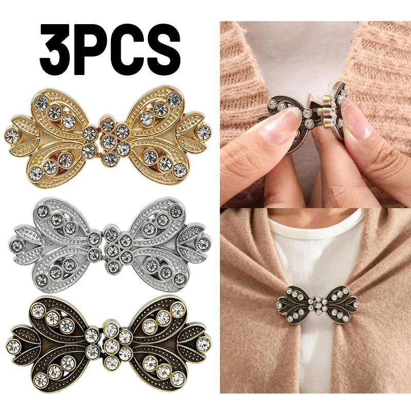 

1/3PCS Rhinestone Cardigan Clip Brooch Flower Clothes Fastener Buckle Shawl Collar Pin Sweater Scarf Clasp Clothing Accessories