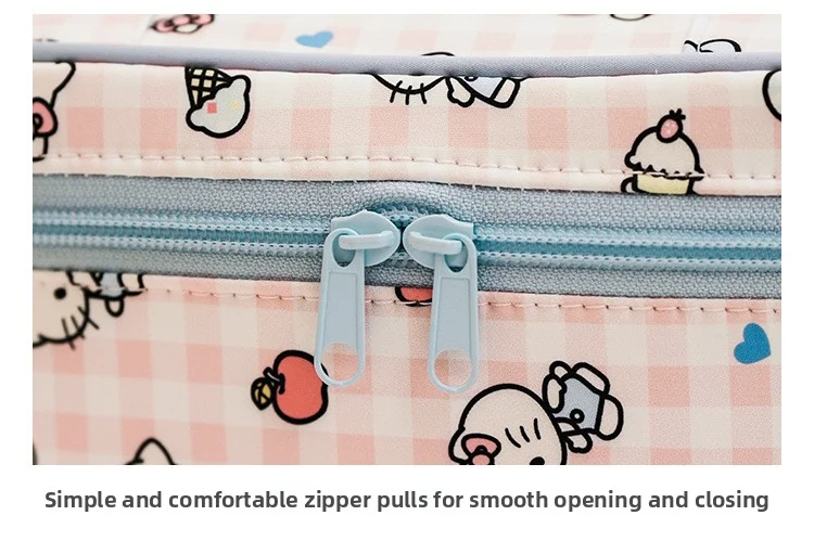 Große tragbare Aufbewahrungstasche, niedliche karierte Sanrio Kitty Kosmetiktasche, strapazierfähige Canvas-Kosmetiktasche – Detail 6