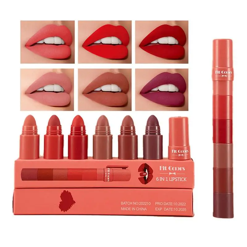 Long Lasting Lipstick 6 In 1Matte Lipstick For Women Long Lasting Waterproof Velvet Lip Makeup Gift Sets For Girls And Women