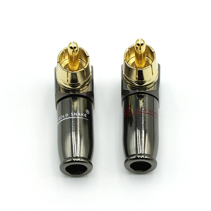 1pair 90 Degree Snake King RCA L-shaped Gun Black Gold Plated Right Angle RCA Male Plug Audio Video Connector Soldering