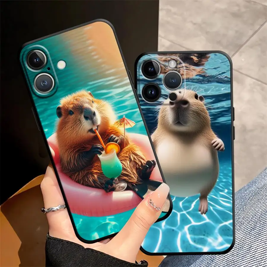 

Cute Capybara Soft Back Phone Cover Case for iPhone 12 13 Mini 7 8 17 16 Pro Max X XS XR 15 Plus SE 11 17Air 14