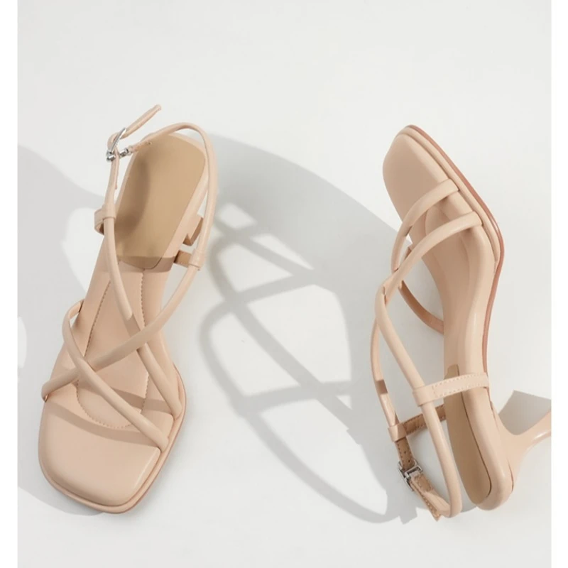 Women's Fashion French Cross Strap Square-Toe Sandals Summer Elegant High Heels Versatile Soft Sole Fine Heel Sandals 2026 image 4