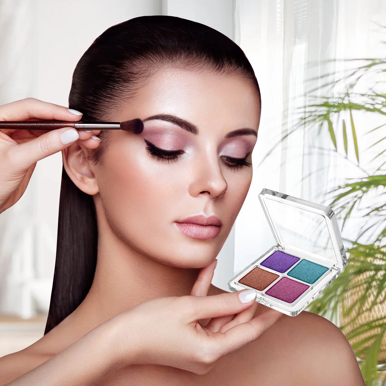 

2Pcs Empty Eyeshadow Pallet 4 Compartments Clear Storage Box DIY Makeup Organizer Portable Supplies Case