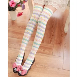 Sexy Ladies Over The Knee Stockings Colorful Striped Print Fashion Girl Collocation Stockings Harajuku Kawaii Tight Stockings