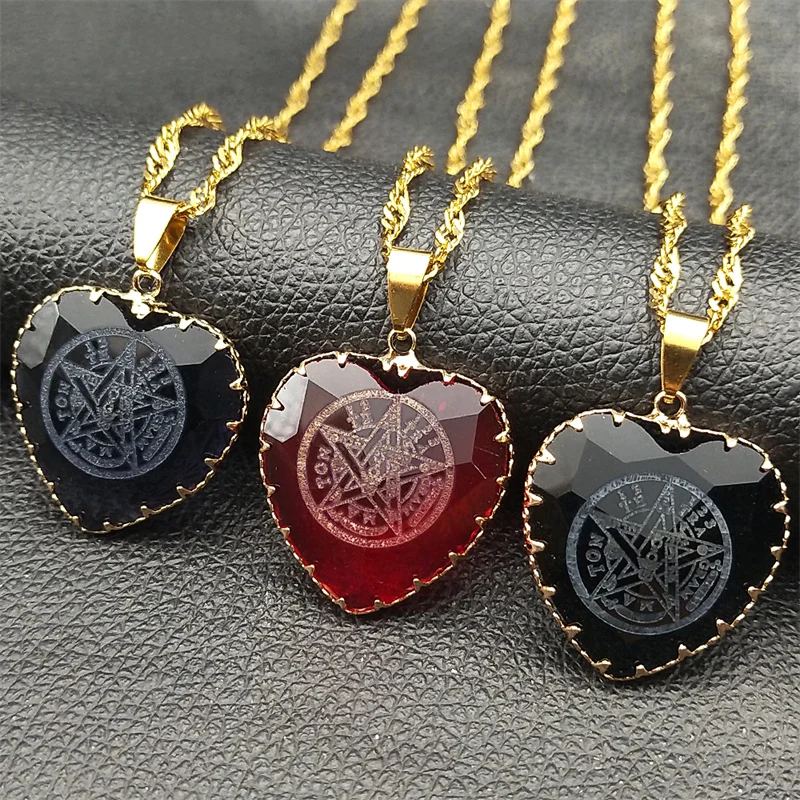 Jewish Tetragrammaton Hebrew Pentagram Pendant Necklace For Women Men Zircon Crystal Love Heart Female Chain Jewelry Gifts