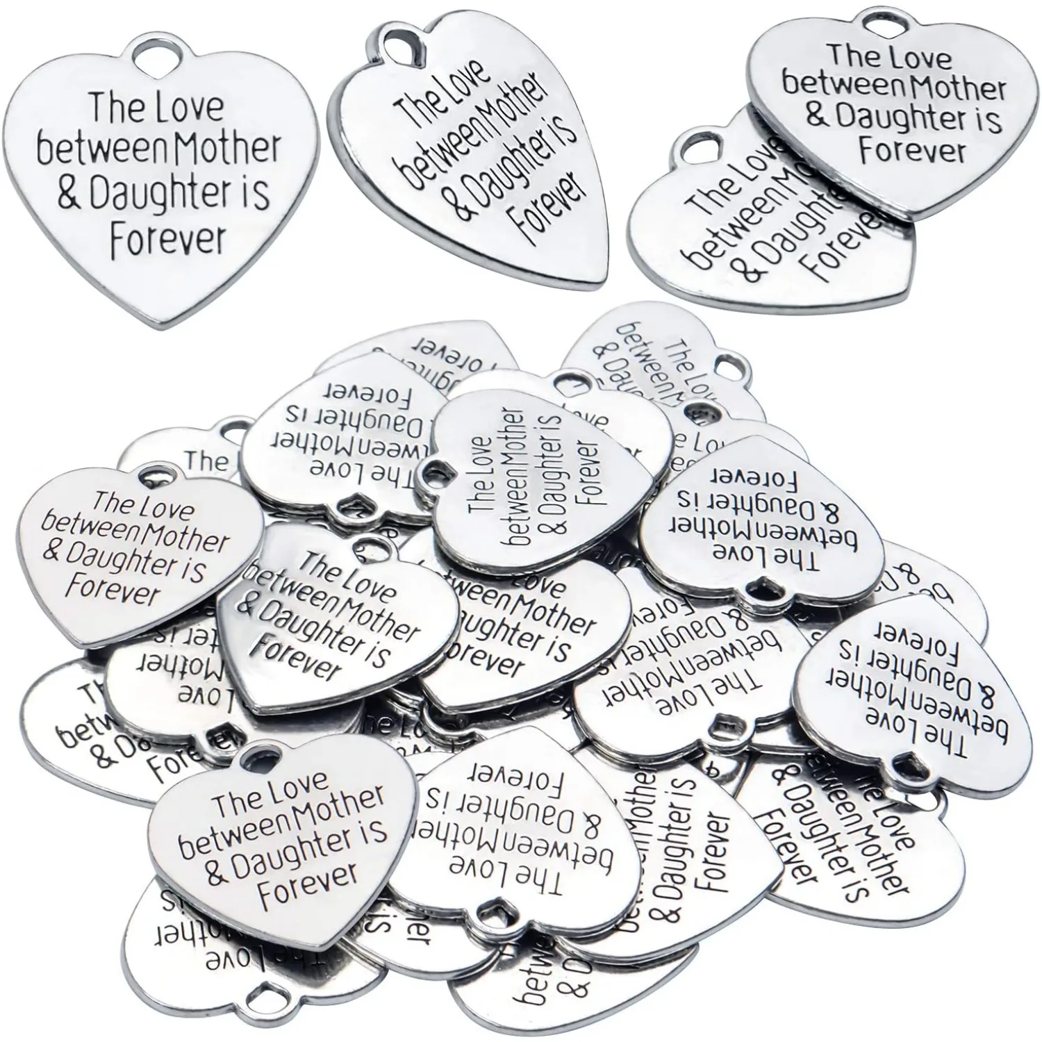 

30pcs Heart-shaped Charms with Message 'The Love Between Mother & Daughter is Forever' Jewelry Findings for Bracelet Necklace