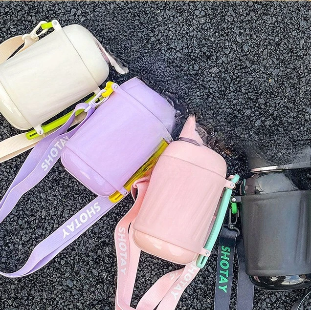 High-Value Crossbody Insulated Water Bottle, Stainless Steel Tumbler with Straw & Spout Lids & Strap for School/Outdoor