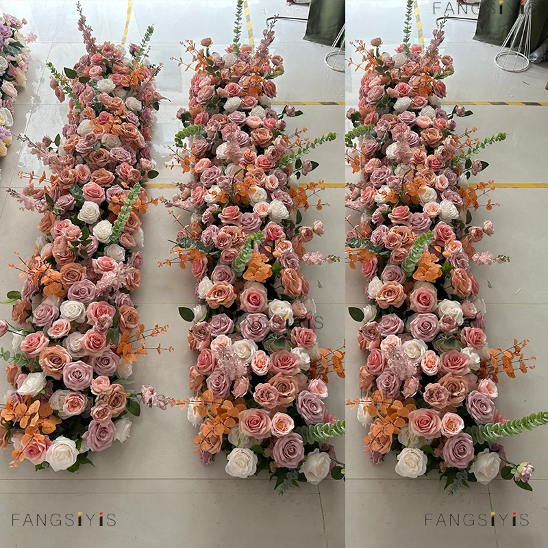 Weiße Rosen-Kirschblüten-Blumenreihe Dekoration Hochzeitshintergrund Bankett-Tischläufer Blumenarrangement Event-Bühne Schaufensterdekoration – Detail 9