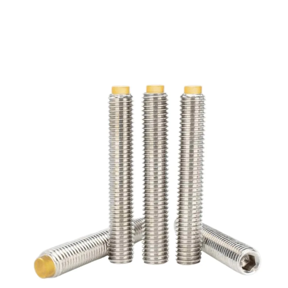 1Pcs 22‑82mm M8 M10 Fine Thread Headless Grub Bolt, 304 Stainless Steel Hex Socket Polyurethane Convex Tip Positioning Screw
