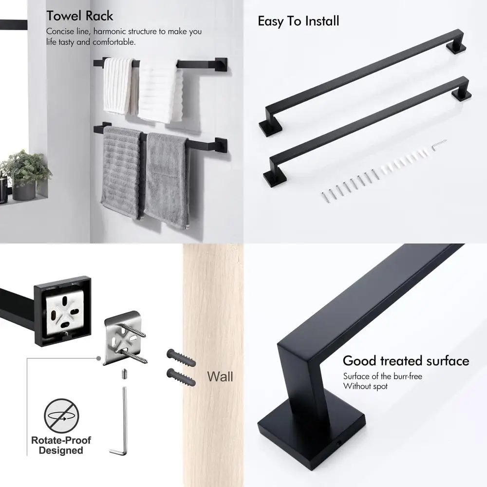 

32-дюймовый одинарный набор вешалок для полотенец, настенный держатель для полотенец для ванной комнаты из нержавеющей стали, матовый черный, сверхмощный, 2 шт.