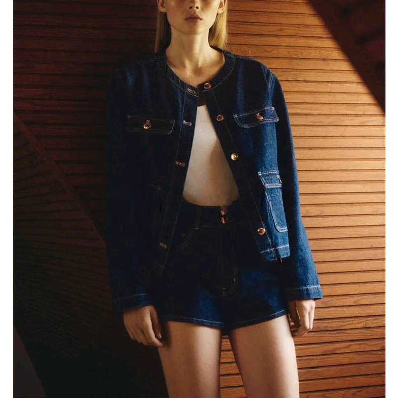 

Новое осеннее женское джинсовое платье круглое Ne Long Sve ket флип-кежуал из полиэфирного волокна 00% женское пальто верхняя одежда