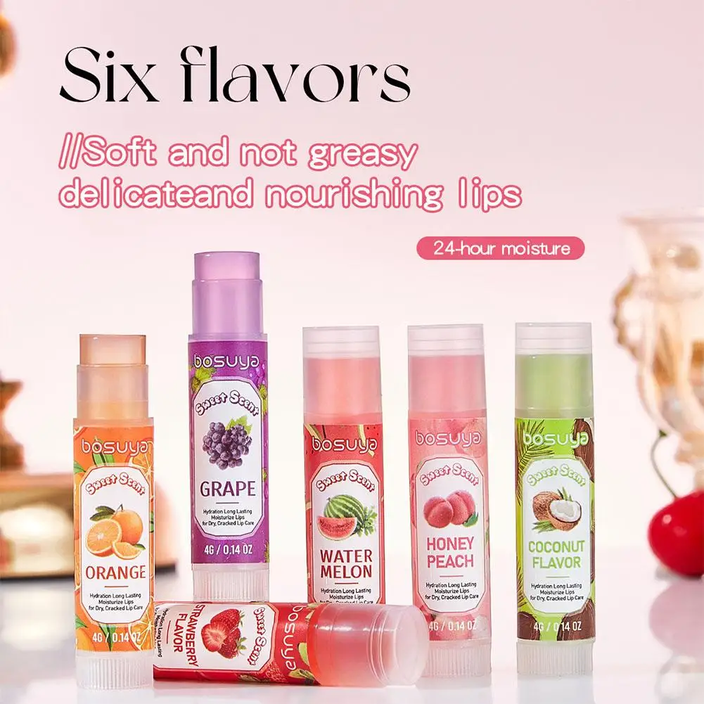 6 Flavors Fruit Lip Balm Moisturizing Long Lasting Hydrating Lip Gloss Repair Dry Cracked Lips Care Makeup