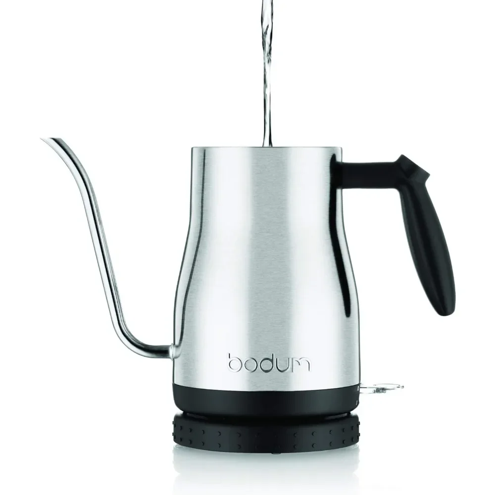 Bodum 34 oz Bistro Gooseneck Electric Water Kettle, Pour Over Coffee & Tea, Polished Stainless Steel