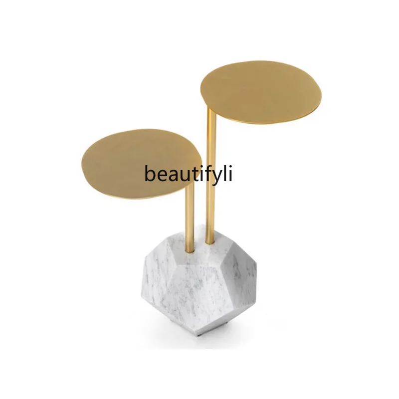 Diamond-Shaped Marble Design Stainless Steel Golden Finish Side Table Small Apartment Balcony Leisure Side Table Corner Table