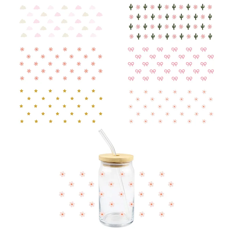 3D UV DTF Wrap Transfer Stickers Cartoon Cute Pattern Design Waterproof Wrap For Glasses Cups Bottles DIY Decal