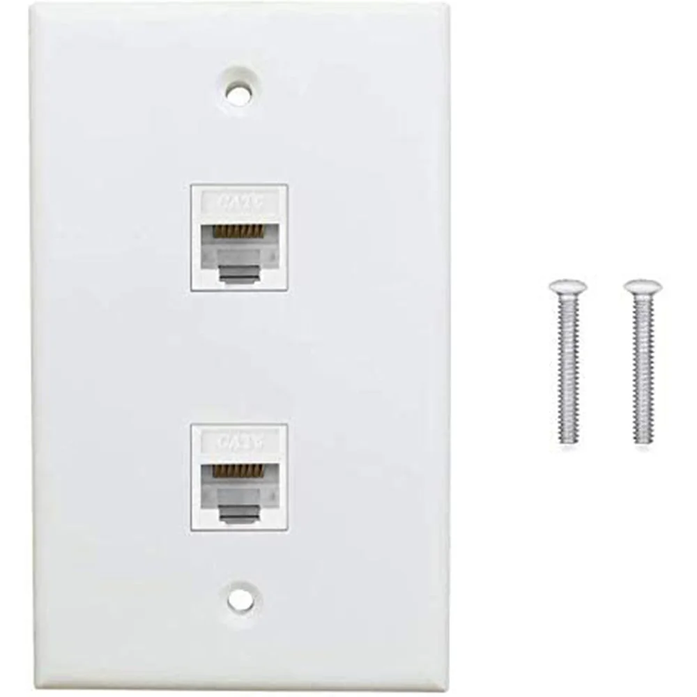 N96R 1 Pack 2 Port Ethernet Wall Plate, Cat6 Female to Female Wall Jack RJ45 Keystone Inline Coupler Wall Outlet, White