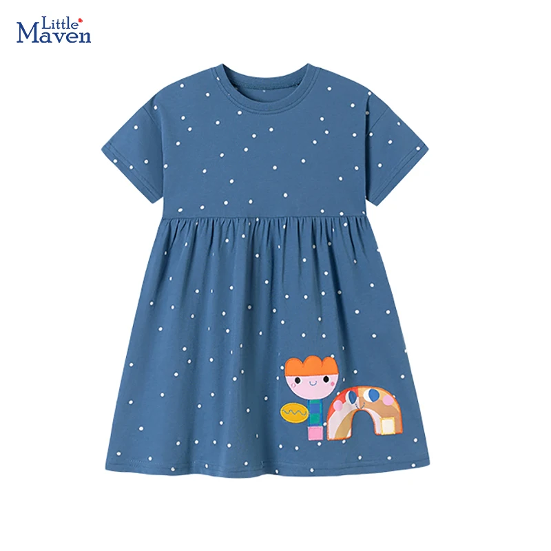Little maven Children's Clothing Summer 2026  New Cartoon Flowers Rainbow Dress Cotton Vestidos Kids Clothes for Kids 2-7 Years