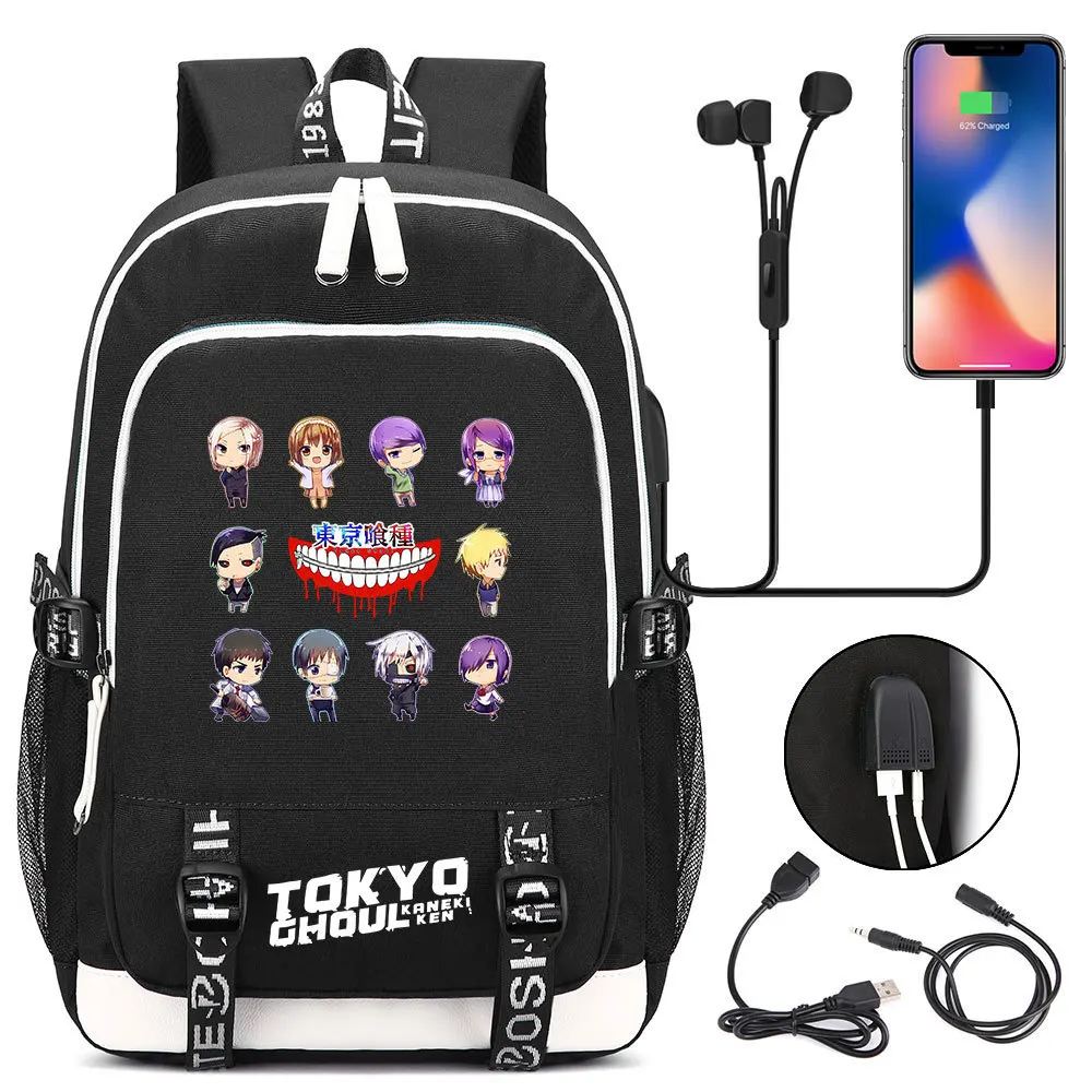 Tokyo Ghoul Backpack Men Women USB Charging Laptop Travel Backpack Boys Girls Teenager Student Backpack Casual Mochila