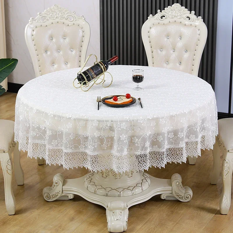 European Linen Round Lace Tablecloth, Dining Table Cover, Coffee Table, Living Room Decor, Embroidered Cloth