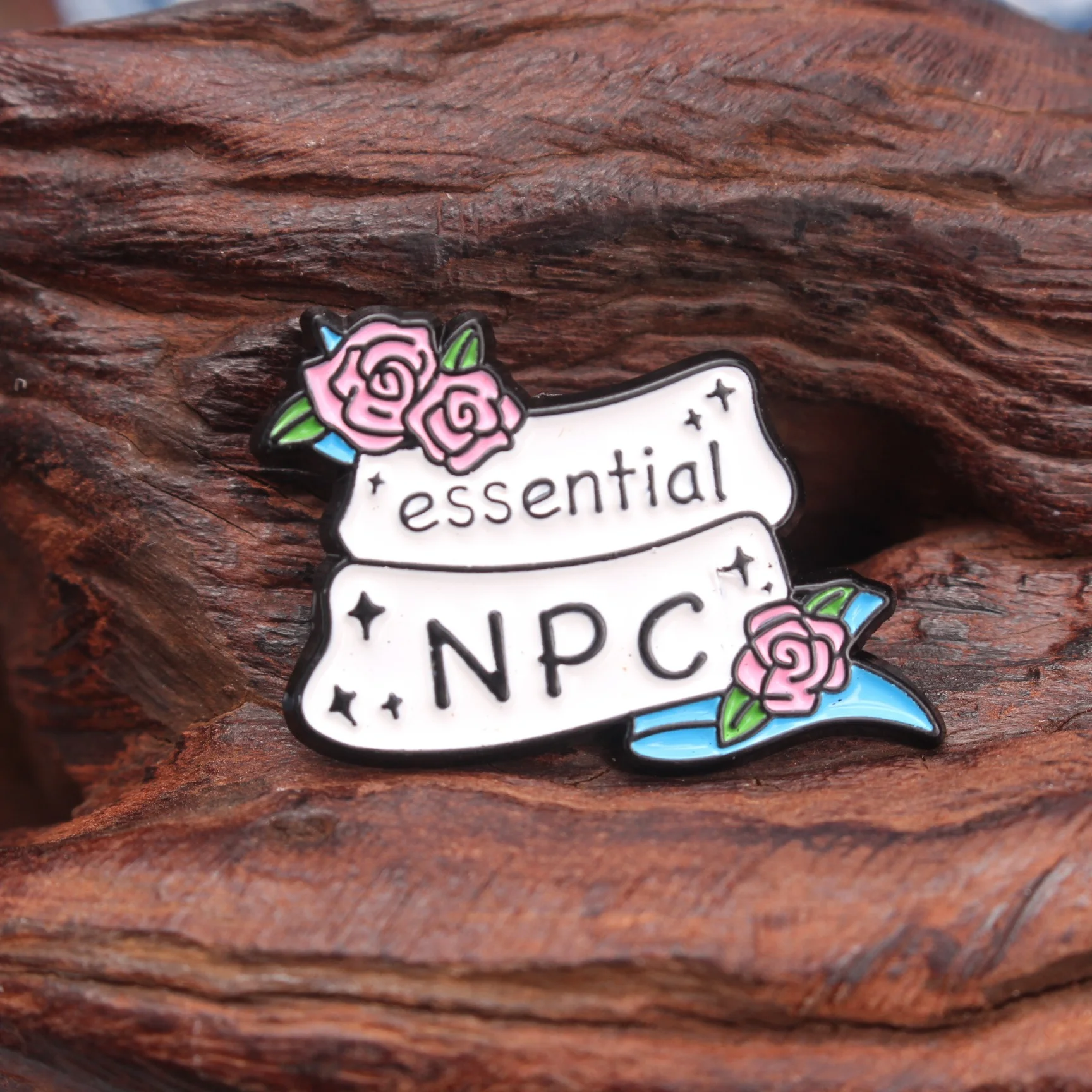 Adorable Game-Themed Brooch | “Essential NPC” Satin Rose Delicate Design Accessory, the perfect gift for your dearest friends.