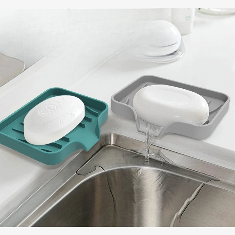 

Self Draining Soap Bar Holder Silicone Kitchen Sink Soap Dish Sponge Tray Counter Caddy Organizer for Dish Soap Dispenser