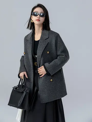 2024 Mid-Length Women's Coat Autumn and Winter New 35% Camel Wool Wool Overcoat Double Breasted Fashion Trendy Tops Soft Warm